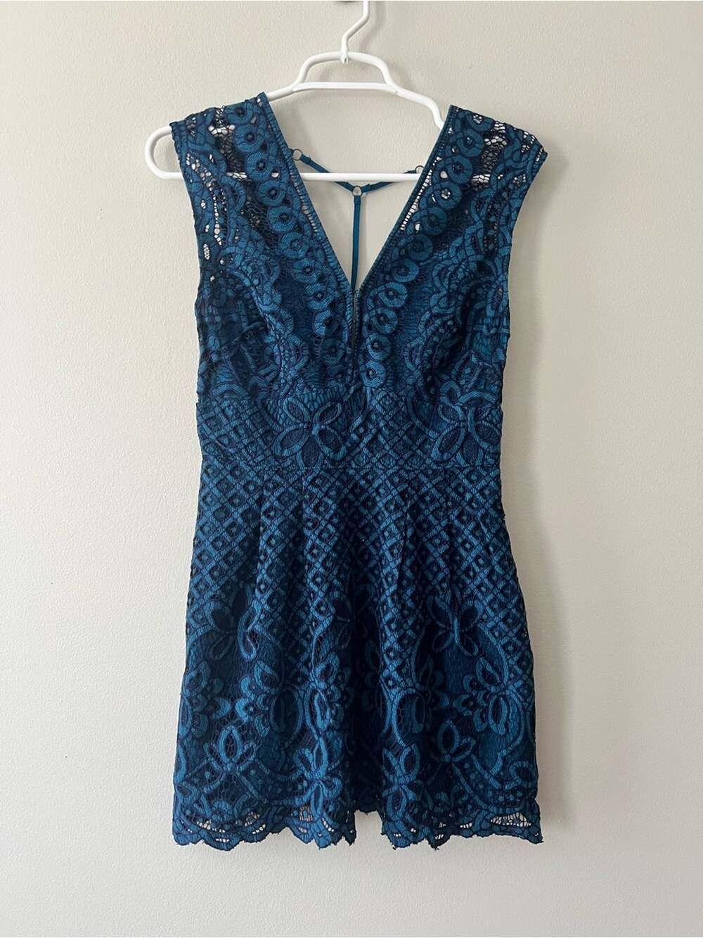 Free People Teal Lace V-Neck Mini Dress Size 2